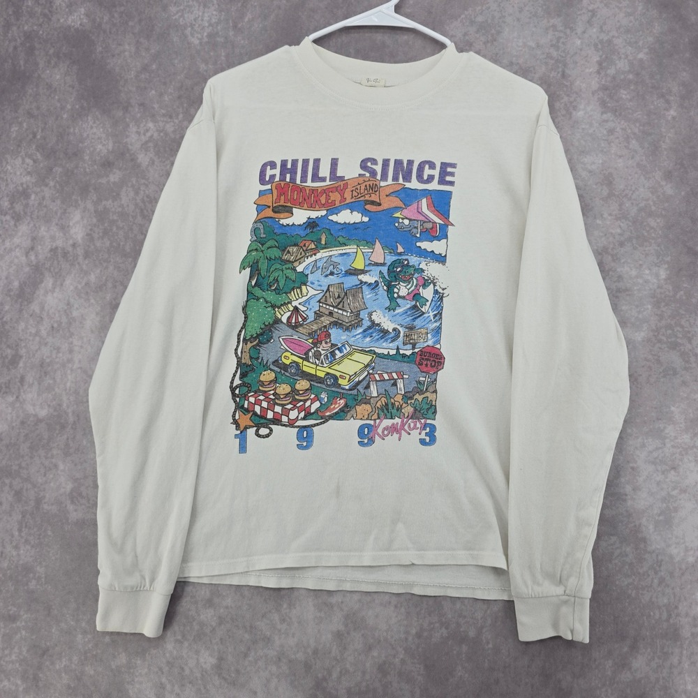 John Galt Brandy Melville Monkey Island 1993 Graphic Long Sleeve Shirt Cream